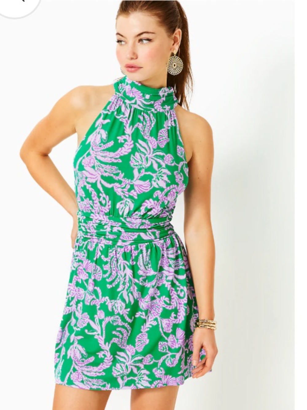 Lilly Pulitzer WYOTA SKIRTED ROMPER, BRAZILIAN GREEN SALTY SANDBAR size S - Picture 2 of 11